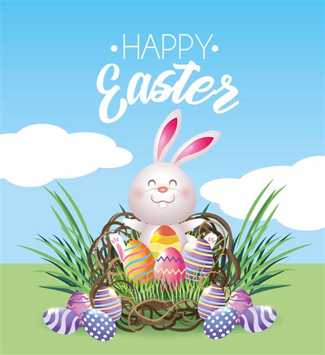 Happy Easter Rabbit With Eggs Decoration 688394 Vector Art At Vecteezy