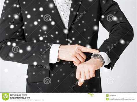 Man Looking At Wristwatch Stock Photo Image Of Reminder 37744208