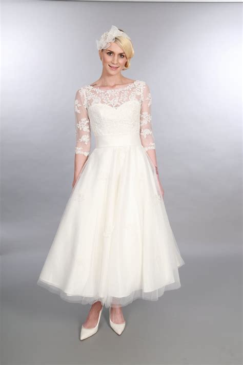 Timeless Chic Polly Calf Ankle Vintage Short Wedding Dress Sleeves