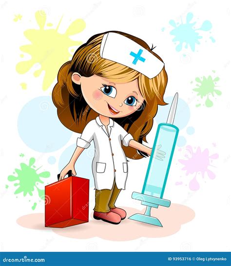 Little Girl Nurse Stock Vector Illustration Of Cartoon 93953716