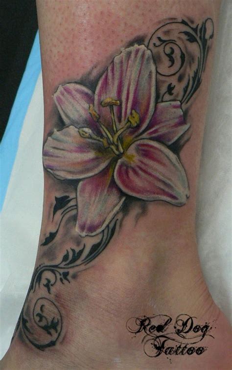 Lily Flower Tattoos On Foot