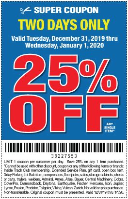 To use a coupon simply click the coupon code then enter the code during the store's checkout process. New Year's Sale! - Harbor Freight Coupons