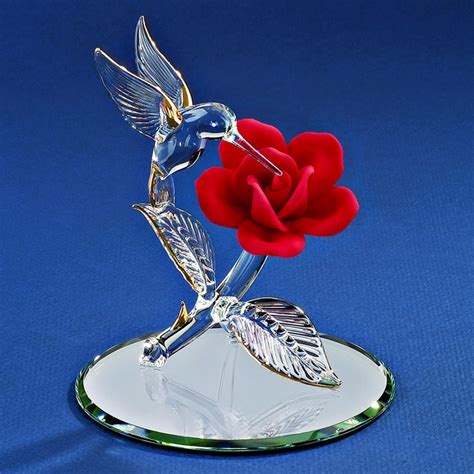 Glass Baron Hummingbird With Red Rose Glass Baron Crystal Figurines Glass Figurines