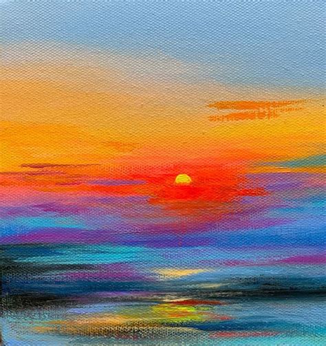 An Oil Painting Of A Sunset Over The Ocean
