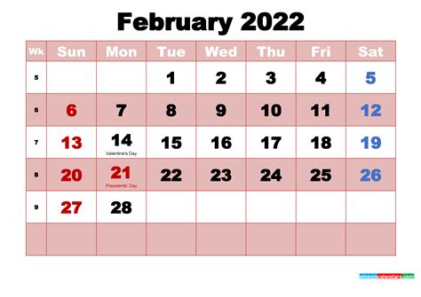 Feb 2022 Calendar Wallpaper