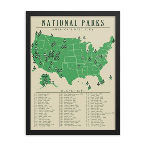 National Park Map Checklist Poster All 63 Parks Map Art Etsy In 2022