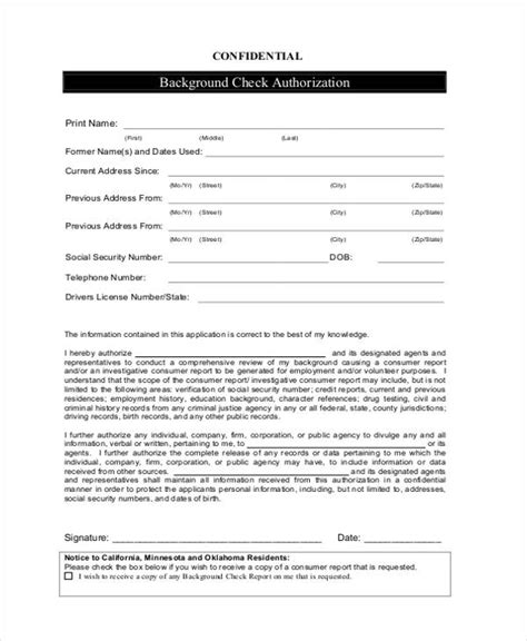 Background Check Authorization Form Free Download Printable