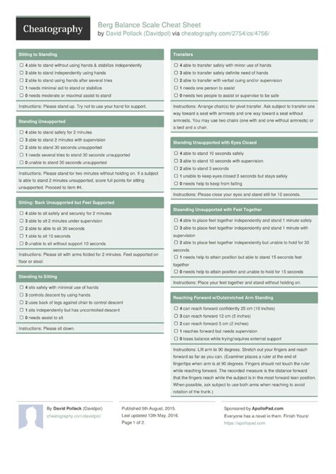 Berg Balance Scale Cheat Sheet By Davidpol Download Free