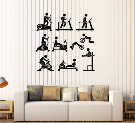 Vinyl Wall Decal Sports Gym Fitness Equipment Motivation Decor Stickers