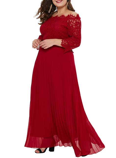 Lalagen Women Plus Size Lace Off Shoulder Formal Gown Evening Party Maxi Dress