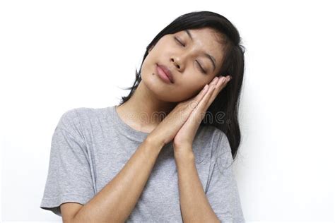 Young Asian Woman Standing And Sleeping Tired Dreaming Women Pretending To Sleep And Making