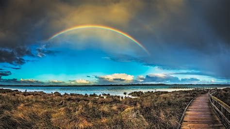 Rainbow Over Lake Clifton Hd Raibow Wallpapers Hd