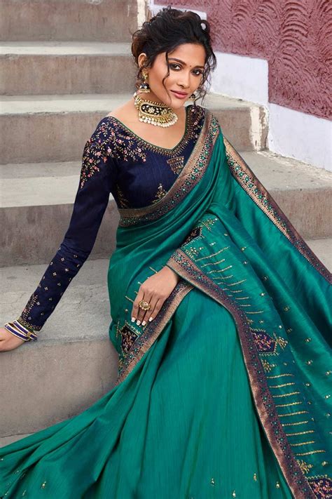 Buy Peacock Green Raw Silk Saree With Banglori Silk Blouse Online