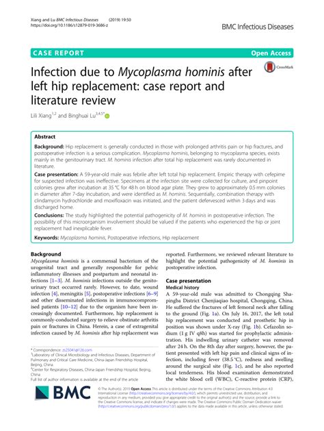 Pdf Infection Due To Mycoplasma Hominis After Left Hip Replacement