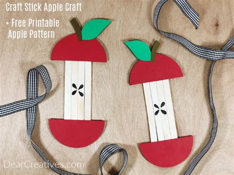Popsicle Stick Apple Craft Free Printable Apple Pattern Dear Creatives