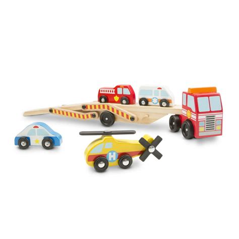 Melissa And Doug Wooden Emergency Vehicle Carrier Truck With 1 Truck And