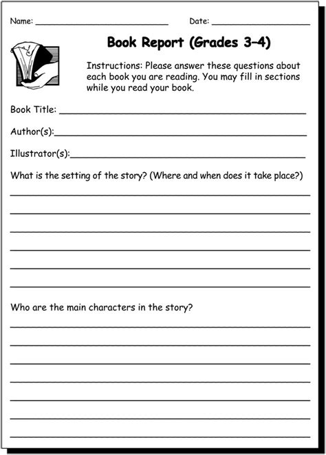Book Report 3 And 4 Practice Writing Worksheet For 3rd And