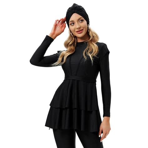 Buy Women Burkini Islamic Modest Clothing Plus Size Muslim Swimwear With Bra Pad Front Hijab