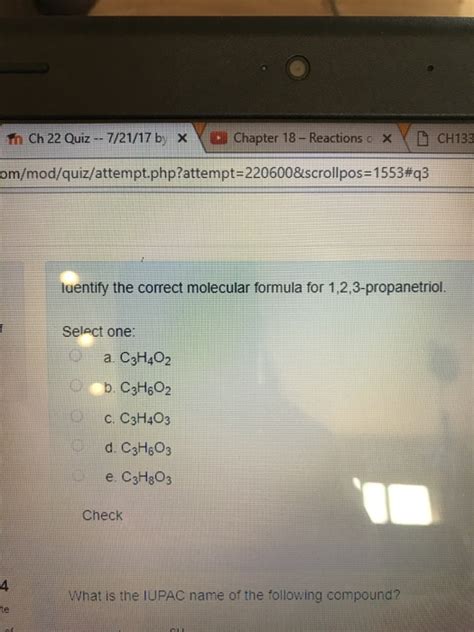 Solved Identify The Correct Molecular Formula For 1 2