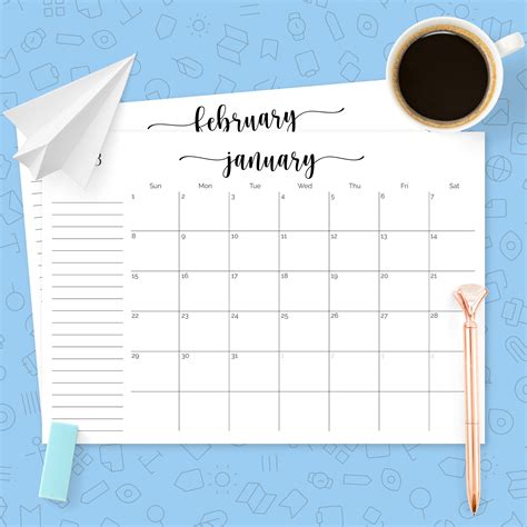 Monthly Calendar With Notes Section Template Printable Pdf