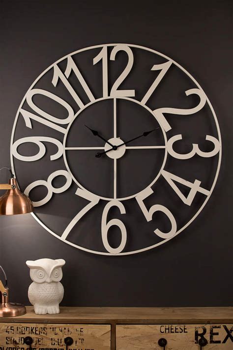 Large Wall Clock 100cm White Numbers Metal Industrial French Provincial