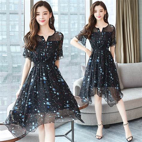 3xl Plus Size Summer V Neck Chiffon Midi Dress Boho 2018 Elegant Korean