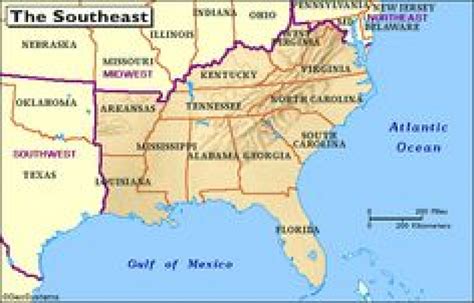 Physical Map Of The Southeast United States Printable Map