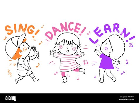 Illustration Of Kids Dancing And Singing With Sing Dance And Learn
