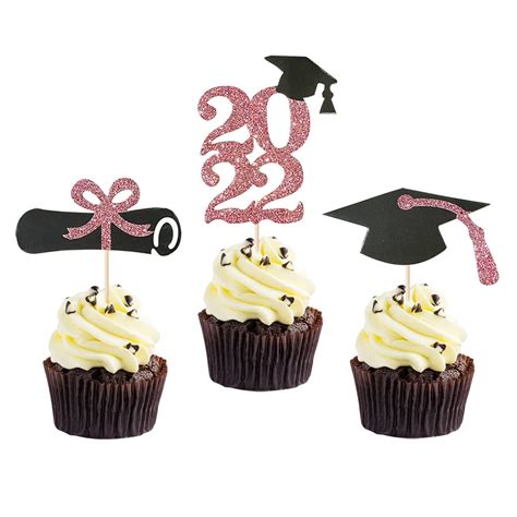 Buy 2023 Graduation Cupcake Toppers 24 Pack Pink Glitter Class Of 2023
