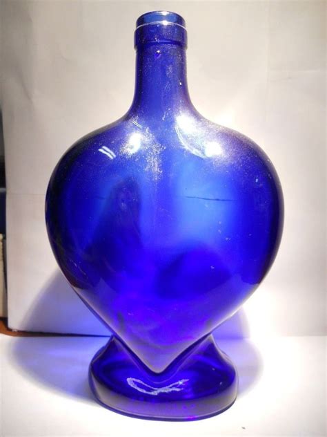Cobalt Blue Glass Heart Shaped Wine Bottle Pieroth Germany Bottle Made In Italy Blue Glass