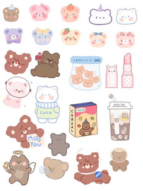 Kawaii Pastel Bear Sticker Pack Aesthetic Stickers Kawaii Stickers Cute Laptop Stickers