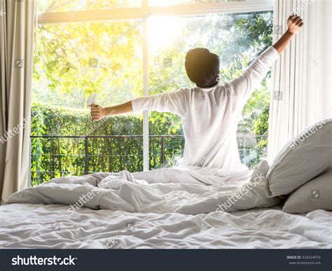 Lazy Man Happy Waking Bed Rising Stock Photo 534524074