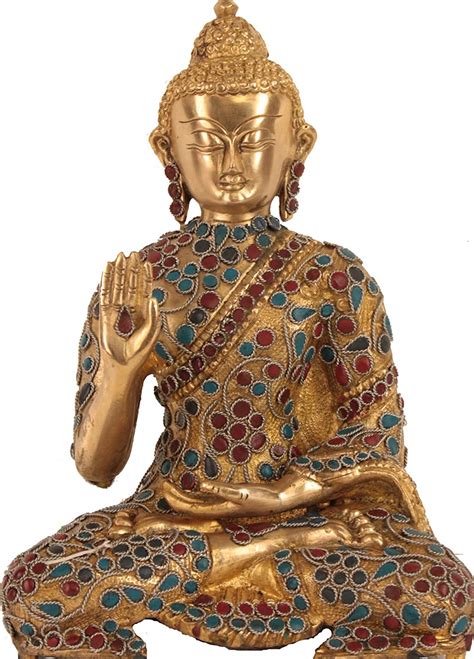 11 Lord Buddha Brass Idol In Abhaya Mudra With Inlay Work Made In