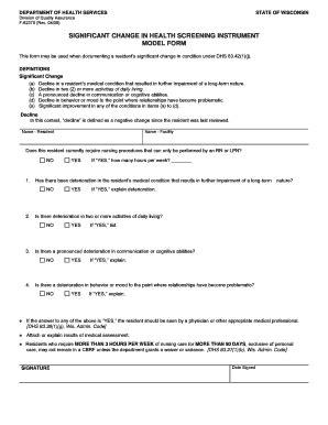 Fillable Online Dhs Wisconsin Significant Change In Health Screening