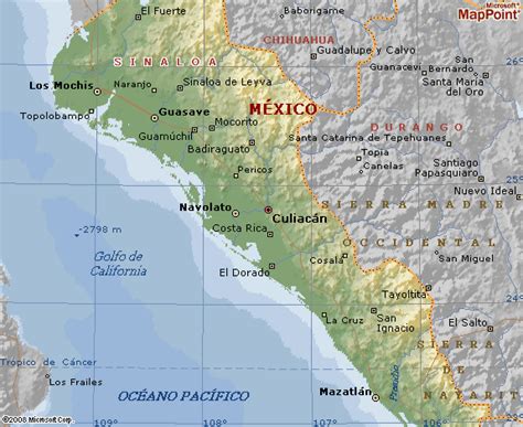 Mapa Geografico De Sinaloa Estado Mexicano