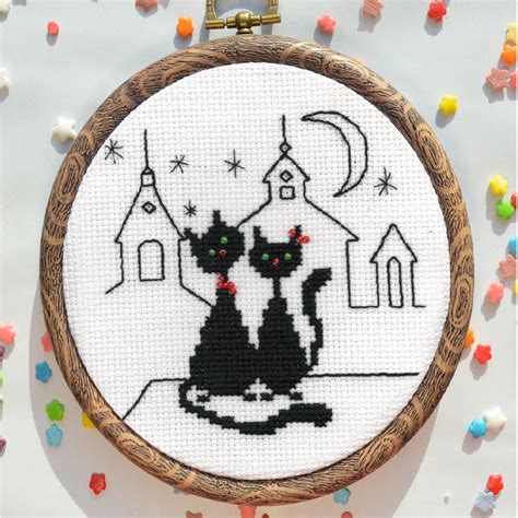 Black Cats Cross Stitch Counted Pattern Beginners Embroidery For Kids