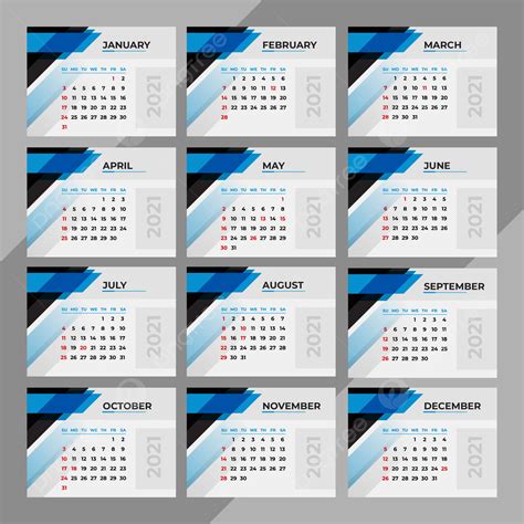 Gambar Templat Tata Letak Kalender Biru Modern 2021 Untuk Kantor
