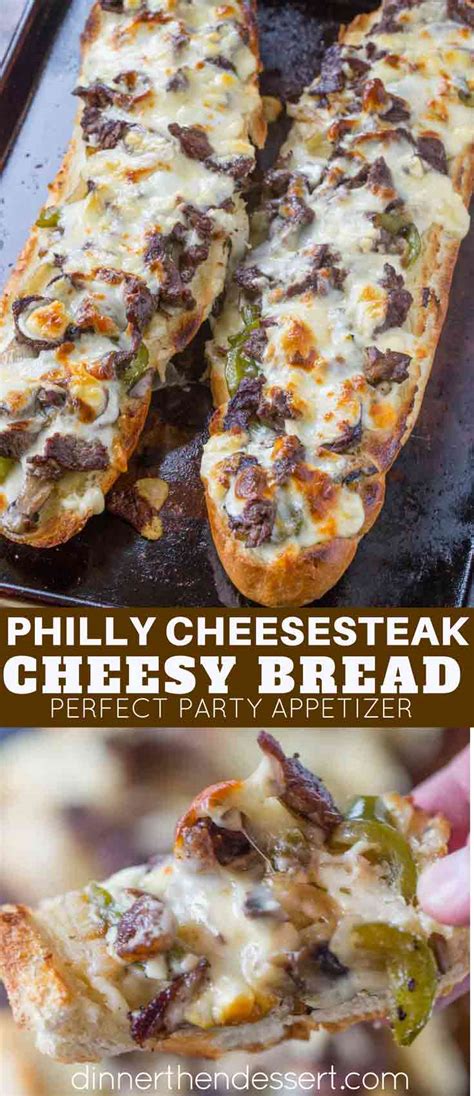 1 loaf french or italian bread, sliced in half lengthwise, brushed with oil and toasted. Philly Cheesesteak Cheesy Bread - Dinner, then Dessert