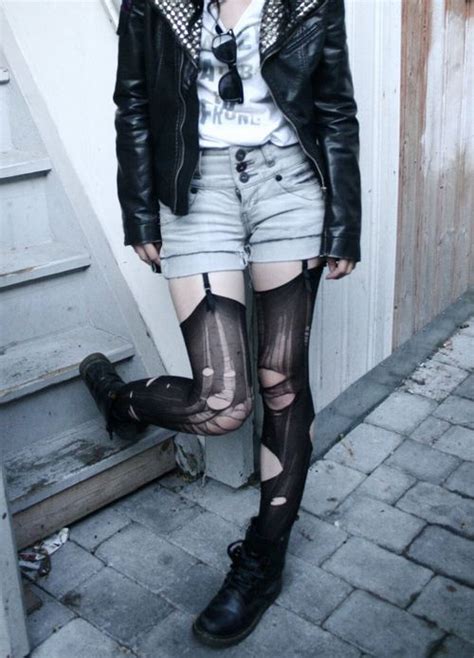 Ripped Stockings Ripped Tights Stockings Outfit Fashion
