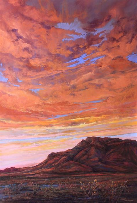 Red Sunset Texas Landscape Painting Unique Hand Repainted