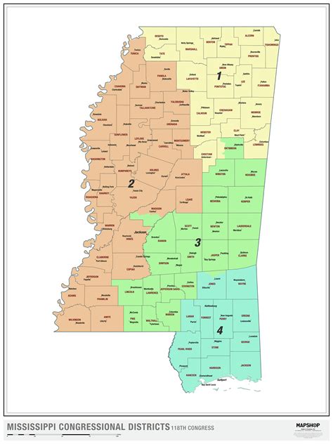Mississippi 2022 Congressional Districts Wall Map The Map Shop