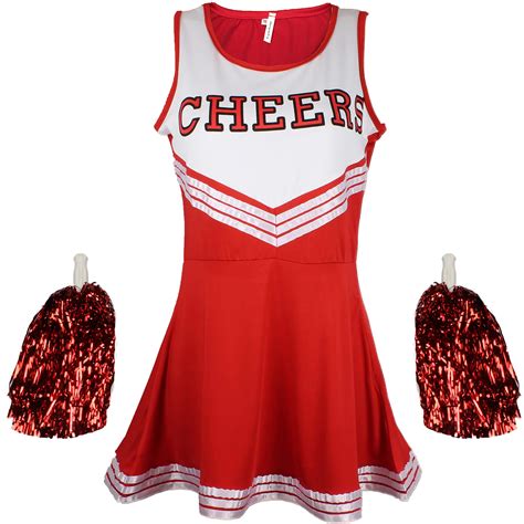 Buy Cherry On Top Cheerleader Fancy Dress Outfit Uniform High School Costume With Pom Poms Red