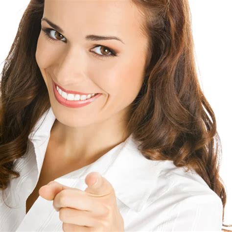 Businesswoman Pointing Finger At Viewer On White Stock Photo By ©g