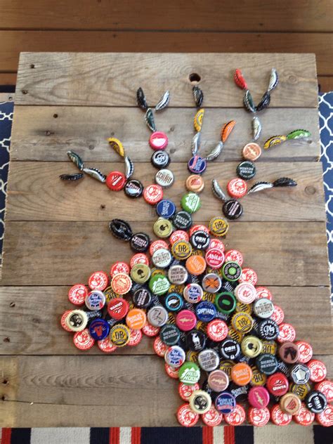 Hubby And I Made This Beer Cap Deer Bottle Cap Crafts With Craft Beer Caps And Pallet Wood