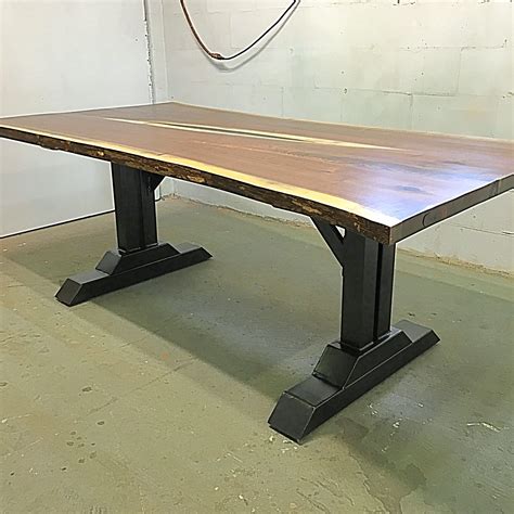 Custom Built Live Edge Walnut Slab Dining Table With Industrial Steel