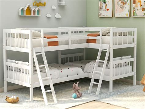 triple tree twin l shaped bunk bed no spring box needed solid wood bunk bed twin over full