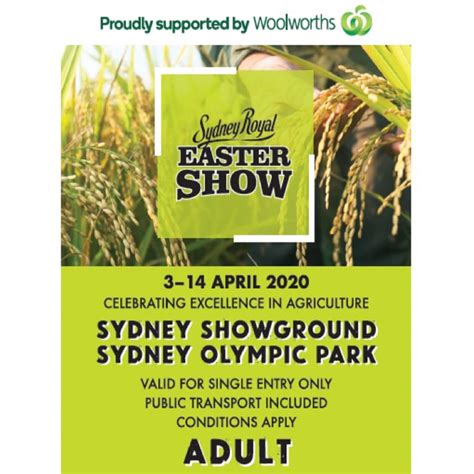 Sydney Royal Easter Show Adult Ticket Each Woolworths