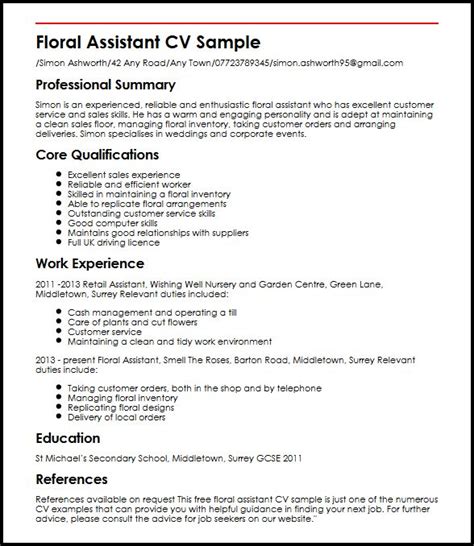 Review curriculum vitae samples, learn about the difference between a cv. Floral Assistant CV Sample - MyPerfectCV