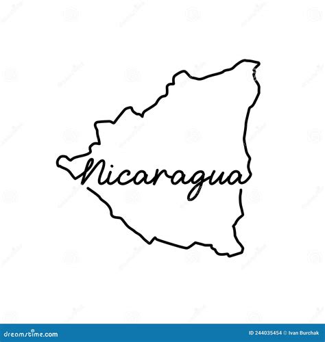 Nicaragua Outline Map With The Handwritten Country Name Continuous
