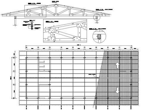 25x10 Meter Truss Span Roof Plan And Section Cad Drawing Download Dwg